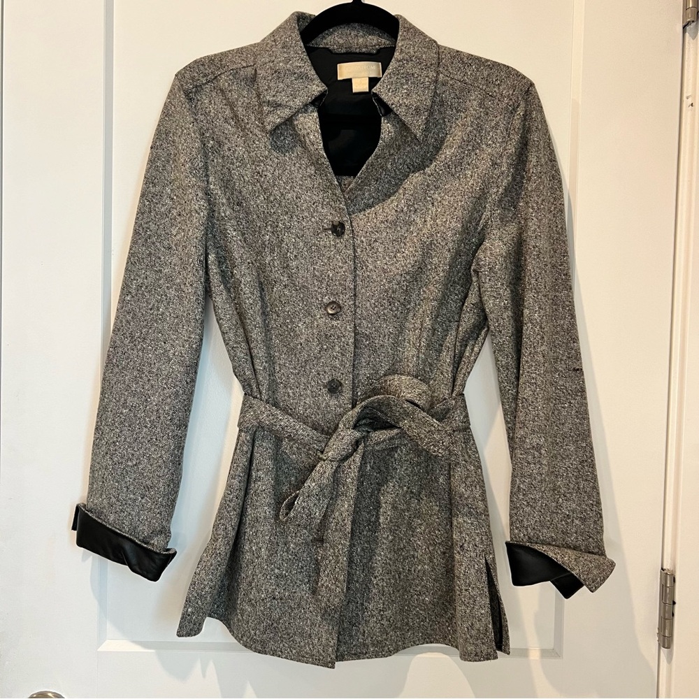 Nordstrom Studio 121 Womens Medium Wool Blazer Jacket with Leather Cuff/Collar